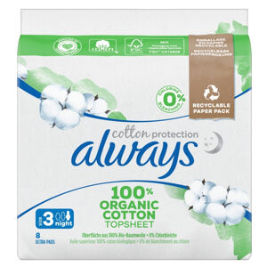 ALWAYS Hygienické vložky Organic Cotton Night 8 kusů