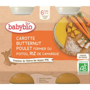 BABYBIO Denní menu Mrkev s máslovou dýní, kuřetem a rýží 2x200 g, poškozený obal