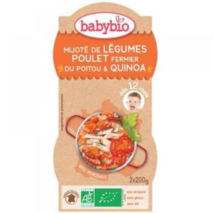 BABYBIO Zelenina s kuřecím masem a quinoa 2x200 g