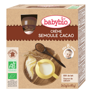 BABYBIO Mléčný dezert Kakaový krém s krupičkou od 8.měsíce 4x 85 g