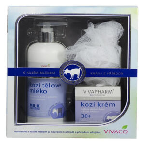 VIVACO Body Tip Kozí Tělové mléko 400ml + krém 50ml + mycí houbička Dárkové balení, poškozený obal