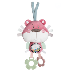 CANPOL BABIES Plyšová edukační zavazovací hračka PASTEL FRIENDS růžový medvídek