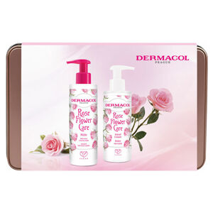DERMACOL Rose Flower Care Tekuté mýdlo 250 ml + krém na ruce 150 ml Dárkové balení, poškozený obal