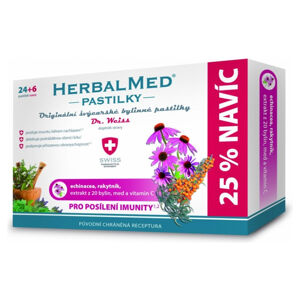 DR. WEISS HerbalMed pastilky Echinacea + rakytník + vitamín C 24+6 pastilek, poškozený obal