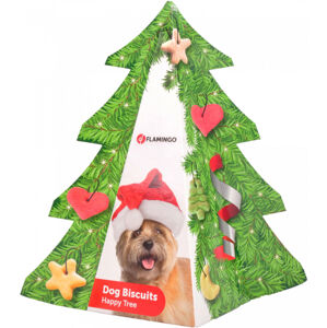 FLAMINGO Vánoční stromeček plněný sušenkami pro psy 200g mírně poškozený