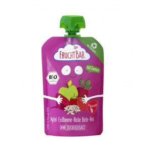 FRUCHTBAR 100% Recyklovatelná BIO ovocná kapsička s jablkem, jahodou, červenou řepou a rýži 6m+ 100 g