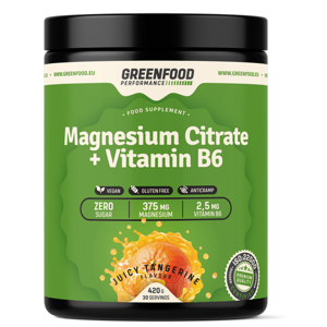 GREENFOOD NUTRITION Performance magnesium citrate + vitamin B6 šťavnatá mandarinka 420 g