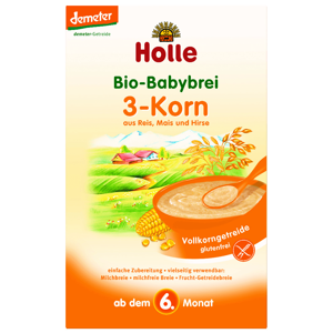 HOLLE Baby Bio kaše 3 druhy zrna bezmléčná 250 g