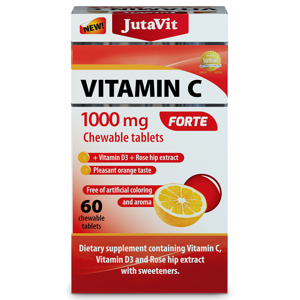 JUTAVIT Vitamín C 1000 mg forte + vitamín D3 2000IU + extrakt ze šípků 25 mg 60 žvýkacích tablet