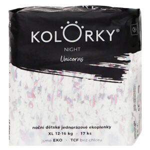 KOLORKY Night jednorožci XL 12-16 kg noční jednorázové eko plenky  17 ks, poškozený obal