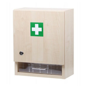 STOPAŘ Nástěnná lékárnička velká dřevěná s náplní do 30 osob ZM30