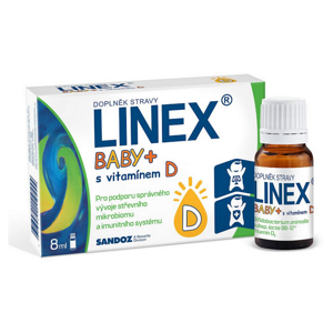 LINEX Baby+ s vitamínem D 8 ml, probiotika pro děti od narození
