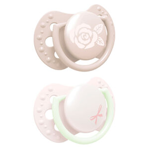 LOVI Silikonový symetrický dynamický dudlík Baby Shower růžový 2 ks