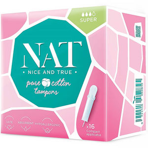 NAT nice & true Tampony z organické bavlny – s aplikátorem – super 16 ks