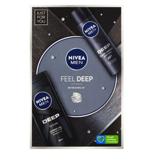 NIVEA Men Feel Deep Deo Deep Dárková sada - Sprej antiperspirant Deep 150 ml + Sprchový gel na tělo, tvář a vlasy Deep 250 ml, poškozený obal