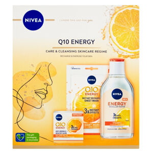 NIVEA Q10 Energy Face Dárková sada - krém proti vráskám Q10 50 ml + textilní maska Q10 1 ks +  energizující micelární voda 400 ml