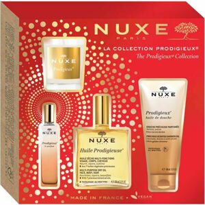 NUXE The Prodigieuse Collection Multifunkční olej 100 ml + sprchový olej 100 ml + parfémová voda 15 ml + vonná svíčka 70 g Dárkové balení