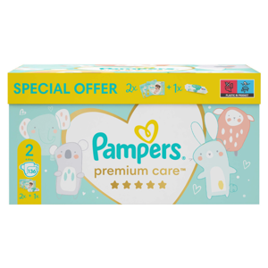 PAMPERS Toy Box Premium Care pleny S2 4-8 kg 136 ks + vlhčené ubrousky Pampers Aqua Pure, poškozený obal