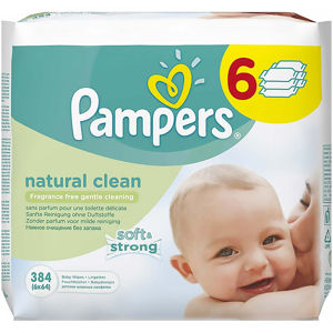 PAMPERS Natural Clean vlhčené ubrousky 6x 64 kusů