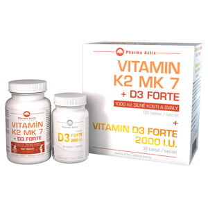 PHARMA ACTIV Vitamín K2 MK7+D3 Forte 125 tablet a Vitamín D3 Forte 2000 I.U. 30 tablet, poškozený obal