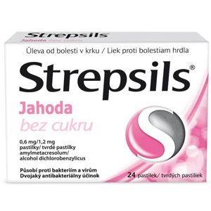 STREPSIL Jahoda 0,6 mg/1.2 mg pastilky 24 kusů