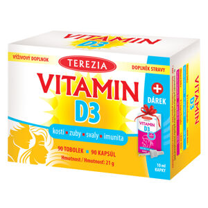 TEREZIA Vitamin D3 1000 IU 90 tobolek + Vitamin D3 kapky 10 ml DÁREK zdarma