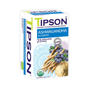 TIPSON Bylinný čaj s ashwagandhou a přírodním aroma borůvek BIO 25 sáčků