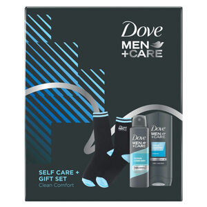 DOVE Men+Care Clean Comfort dárková sada - Sprchový gel 250 ml + Antiperspirant sprej 150 ml + Ponožky
