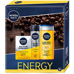 NIVEA Men Energy Action Balzám po holení 100ml + Antiperspirant 150ml + sprchový gel 250ml Dárkové balení