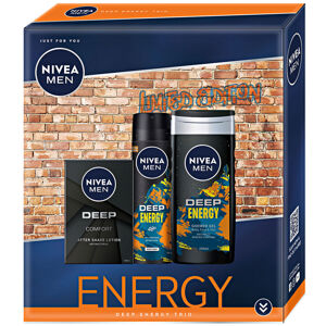 NIVEA Men Energy Deep Voda po holení 100ml + Deodorant 150ml + Sprchový gel 250ml Dárkové balení