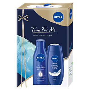 NIVEA Time For Me Tělové mléko 250ml + Sprchový gel 250ml Dárkové balení, poškozený obal