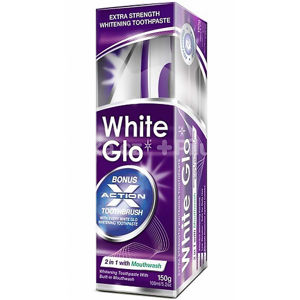 WHITE GLO Profesionální bělicí zubní pasta 150 g plus kartáček na zuby a mezizubní kartáčky, poškozený obal