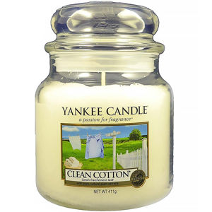 YANKEE CANDLE Classic Vonná svíčka Clean Cotton střední 411 g, Vůně: Clean Cotton